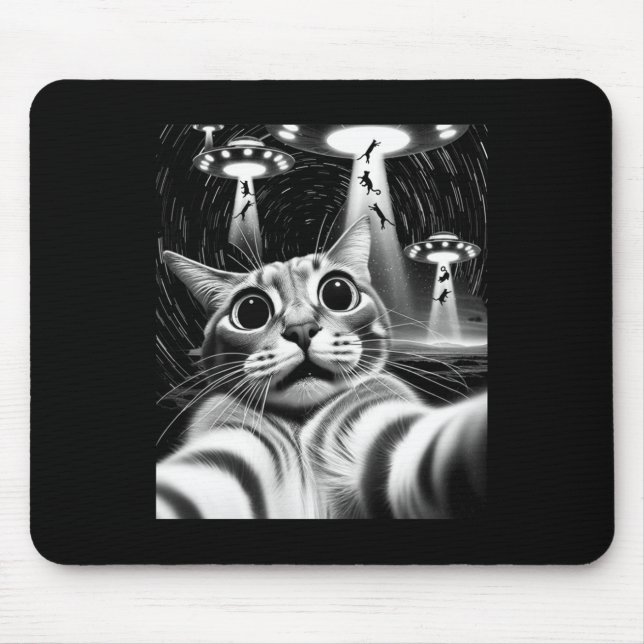 Cat Ufo Invasion _ Funny Cat Meme Retro Alien Cat  Mouse Pad (Front)