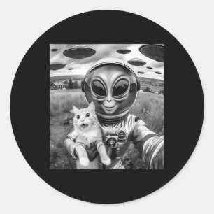 Cat Ufo Selfie Cat Alien Abduction Funny Cat Gifts Classic Round Sticker