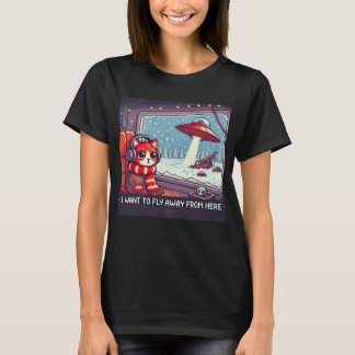 Cat UFO Selfie: Red Planet (i want fly away) T-Shirt