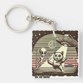 Cat UFO Selfie: Vintage Invasion #01 Keychain