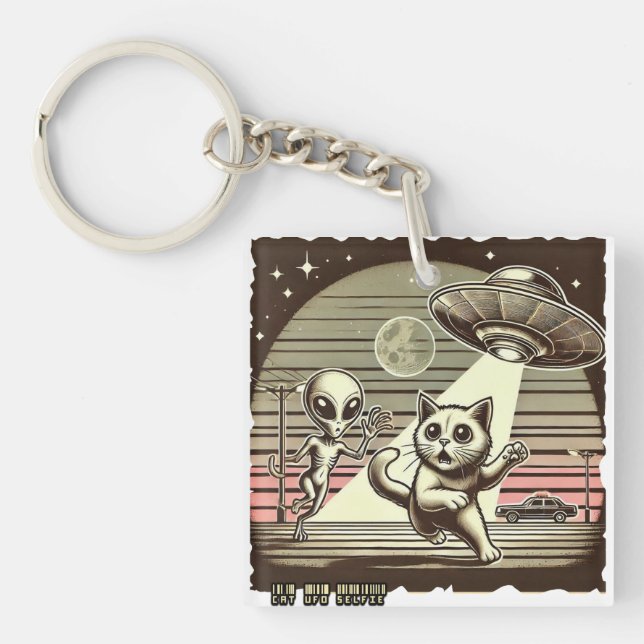Cat UFO Selfie: Vintage Invasion #01 Keychain (Front)