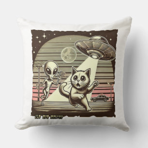 Cat UFO Selfie: Vintage Invasion #01 Pillow. Throw Pillow