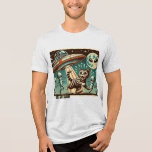 Cat UFO Selfie: Vintage Invasion (Men's T-shirt) Tri-Blend Shirt