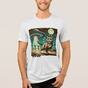 Cat UFO Selfie: Vintage Invasion (Men's T-shirt) Tri-Blend Shirt