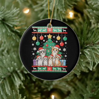 Cat Ugly Christmas Tree Lights Xmas Holiday Ceramic Ornament