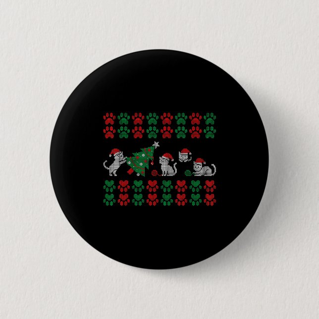 Cat Ugly Sweater Pattern Christmas Knitting  2 Inch Round Button (Front)