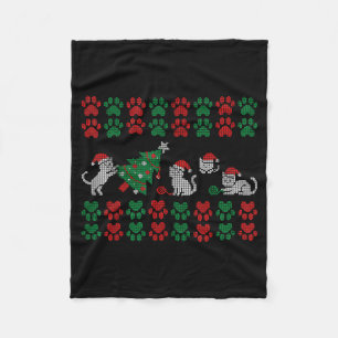 Cat Ugly Sweater Pattern Christmas Knitting  Fleece Blanket