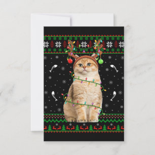 Cat Ugly Xmas Sweater Lighting Santa Cat Christmas Thank You Card