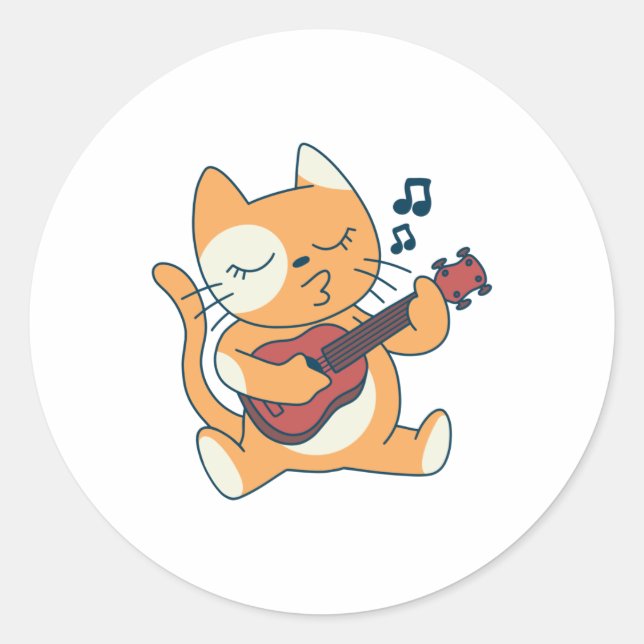 Cat Ukelele music design Classic Round Sticker (Front)