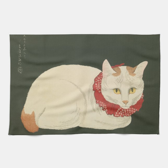 Cat Ukiyo-e print, early 1900s Kitchen Towel (Horizontal)