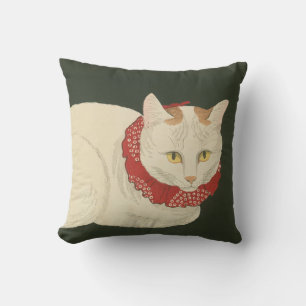 Cat Ukiyo-e print, early 1900s Throw Pillow
