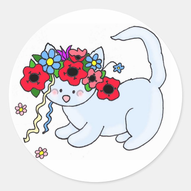 Cat Ukrainian Folk Art Classic Round Sticker (Front)