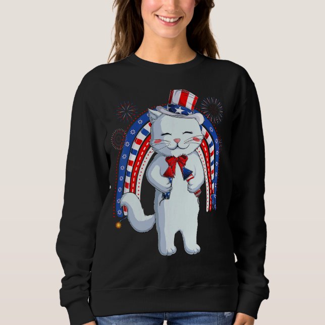 Cat Uncle Sam Hat Us Flag Fourth 4th Of July Kids  Sweatshirt (Front)