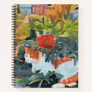 cat under a flowering bush A.I. enhanced  Notebook