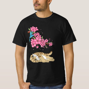 Cat Under Cherry Blossom Cute Japanese Kawaii Cat  T-Shirt