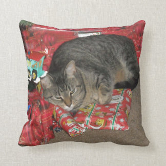 Cat Under Christmas Tree Throw Pillow