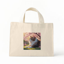 Cat under Sakura tree tote bags