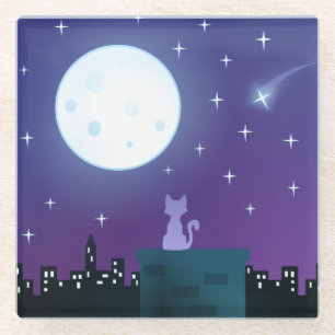 Cat Under the Moonlight Glass Coaster