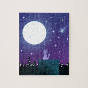 Cat Under the Moonlight Jigsaw Puzzle