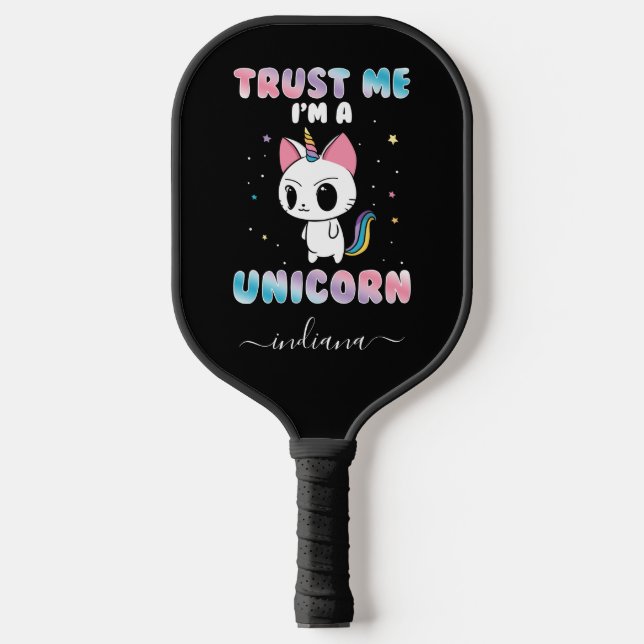 Cat Unicorn Cute Birthday Personalized Script Pickleball Paddle (Front)