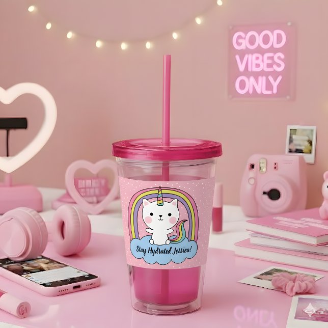 Cat Unicorn Illustration Acrylic Tumbler (Creator Uploaded)