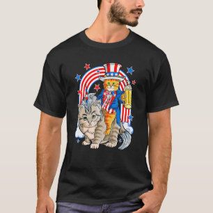 Cat Unicorn Meowica Usa Flag Rainbow Happy 4th Of T-Shirt
