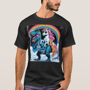 Cat Unicorn Riding Dinosaur Kitten Lover Space Gal T-Shirt