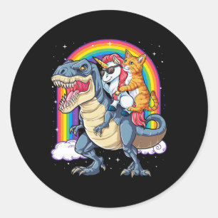 Cat Unicorn Riding Dinosaur T Rex Kitten Lover Spa Classic Round Sticker