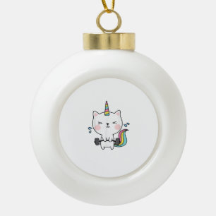 Cat Unicorn T Shirt Workout Gym Rainbow Caticorn C Ceramic Ball Christmas Ornament