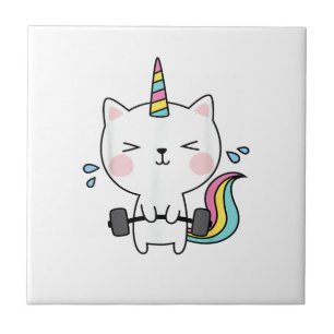 Cat Unicorn T Shirt Workout Gym Rainbow Caticorn C Tile