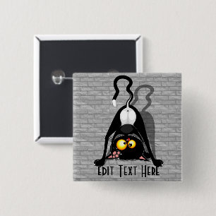 Cat Upside Down Funny Cartoon Character 2 Inch Square Button