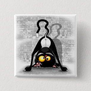 Cat Upside Down Funny Cartoon Character 2 Inch Square Button