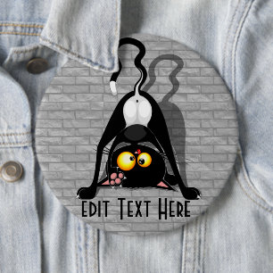 Cat Upside Down Funny Cartoon Character 6 Inch Round Button