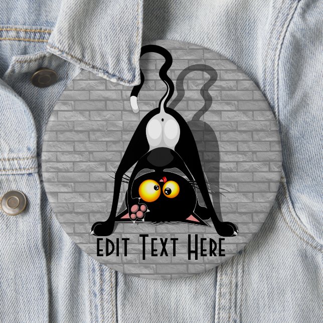 Cat Upside Down Funny Cartoon Character 6 Inch Round Button (In Situ)