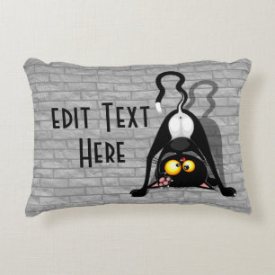 Cat Upside Down Funny Cartoon Character Accent Pillow