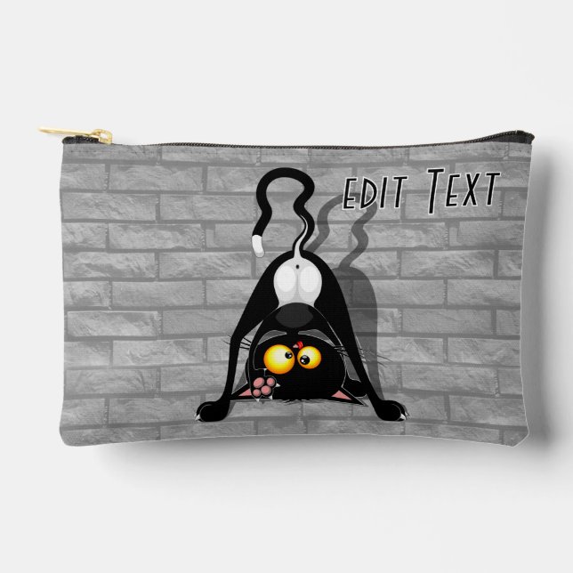 Cat Upside Down Funny Cartoon Character Accessory Pouch (Front)