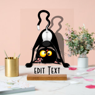 Cat Upside Down Funny Cartoon Character Acrylic Sign