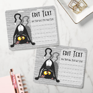 Cat Upside Down Funny Cartoon Character Badge