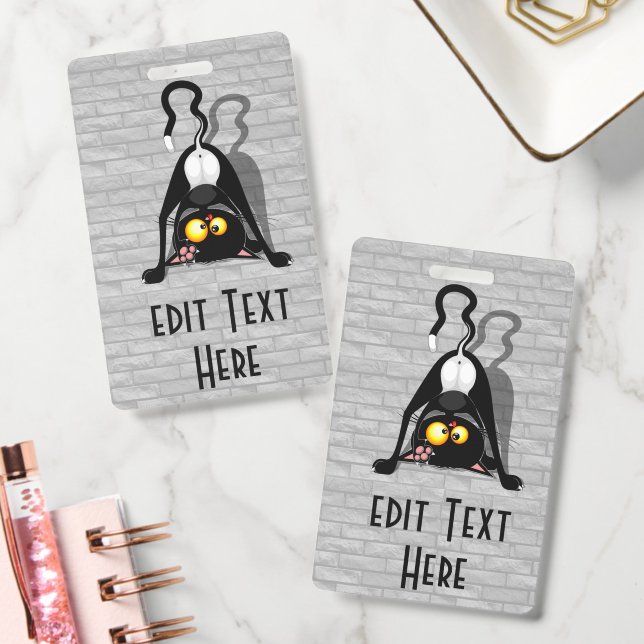 Cat Upside Down Funny Cartoon Character Badge (Office)