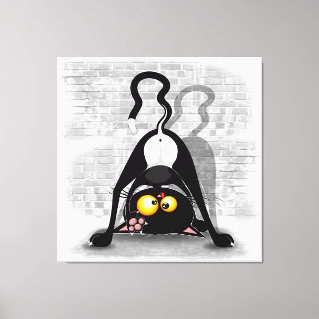 Cat Upside Down Funny Cartoon Character Canvas Print (Front)