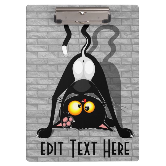 Cat Upside Down Funny Cartoon Character Clipboard (Front)