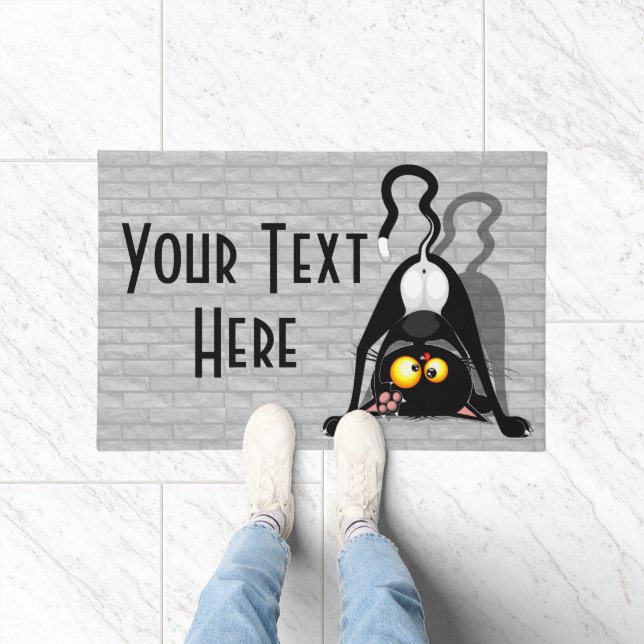 Cat Upside Down Funny Cartoon Character Doormat (Indoor)