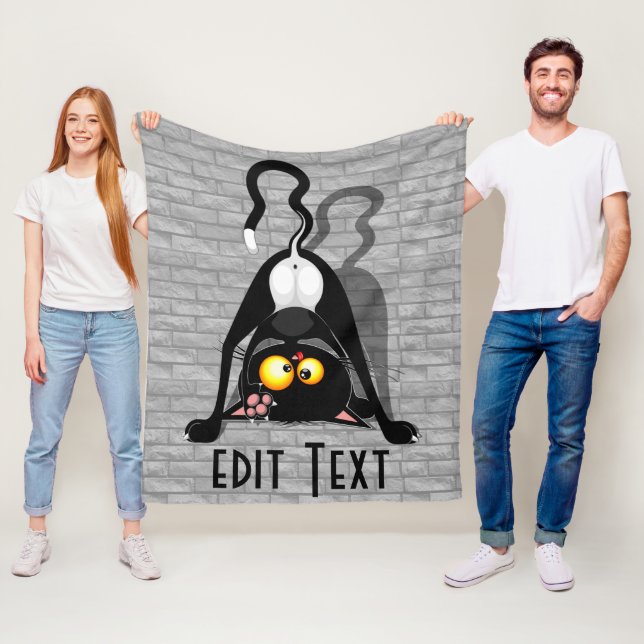 Cat Upside Down Funny Cartoon Character Fleece Blanket (In Situ)