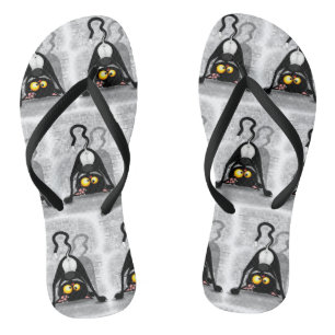 Cat Upside Down Funny Cartoon Character Flip Flops