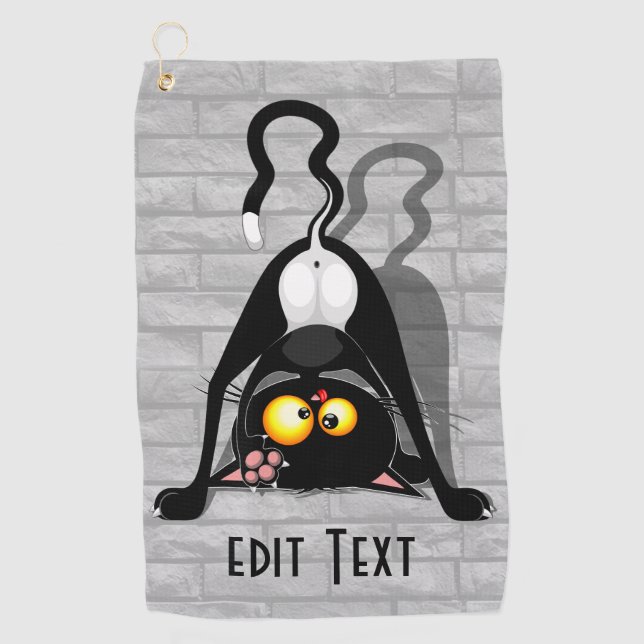 Cat Upside Down Funny Cartoon Character Golf Towel (Front)