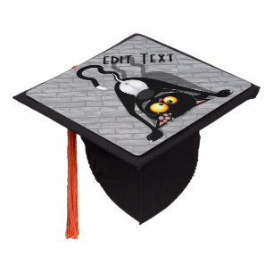 Cat Upside Down Funny Cartoon Character Graduation Cap Topper