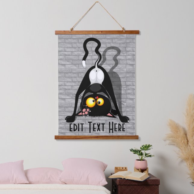 Cat Upside Down Funny Cartoon Character Hanging Tapestry (Bedroom)