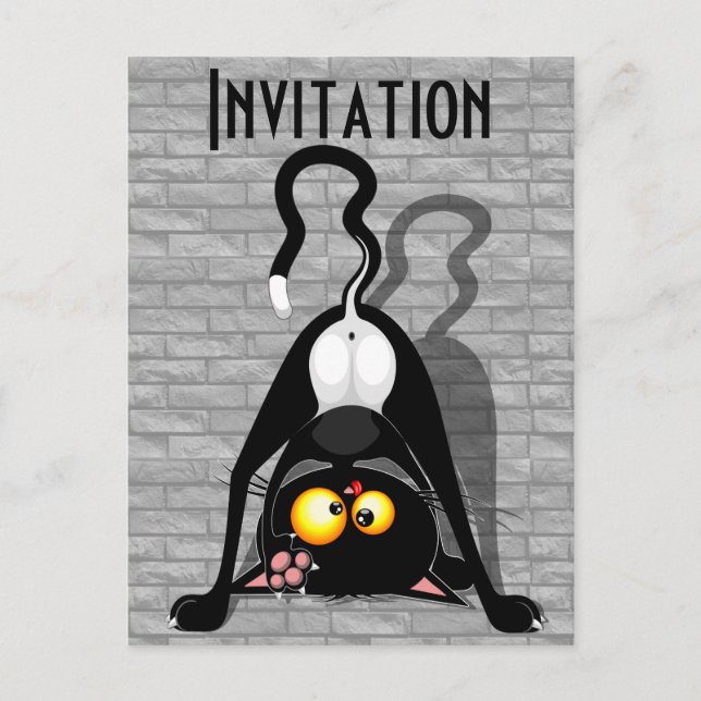 Cat Upside Down Funny Cartoon Character Invitation Postcard (Front)