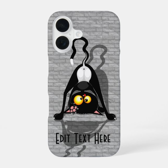 Cat Upside Down Funny Cartoon Character iPhone 16 Case (Back)