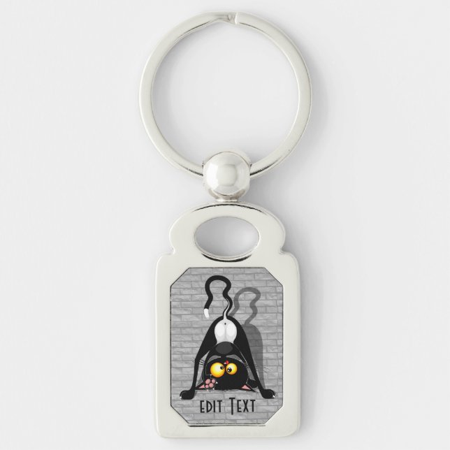 Cat Upside Down Funny Cartoon Character Keychain (Front)